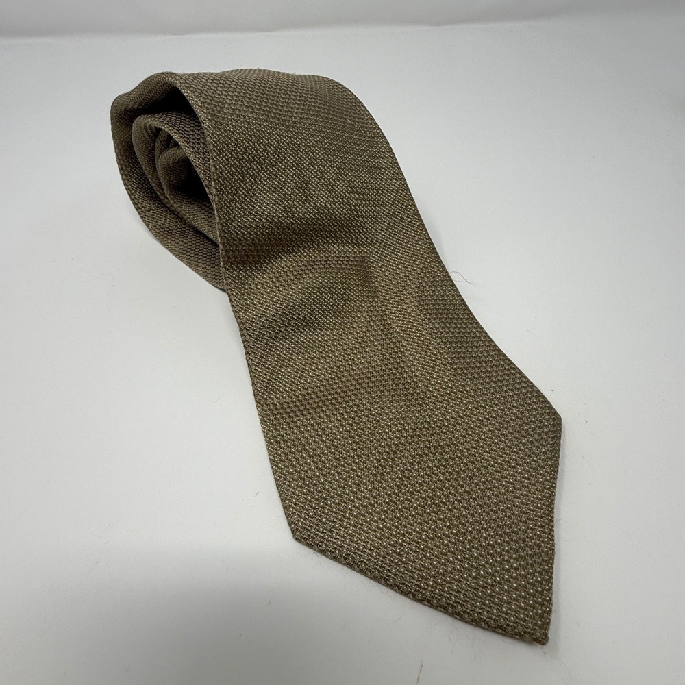 Geoffrey Beene Mens Silk Necktie Taupe Brown Textured Woven Classic Handmade Tie